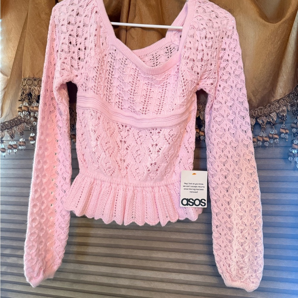ASOS Light Pink Lace Knit Top